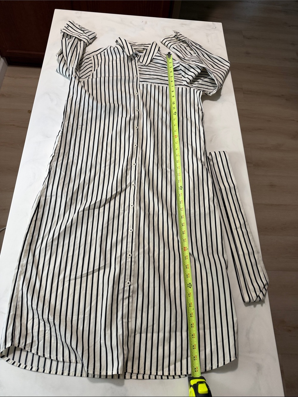 Chico's Black and White Striped Midi Shirt Dress